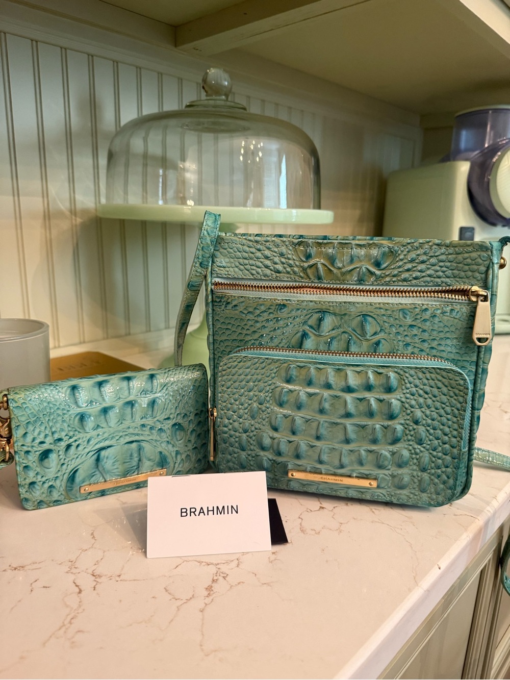 Brahmin Soft Turquiose Crossbody Bag & Matching Wristlet! Price = Firm!!
